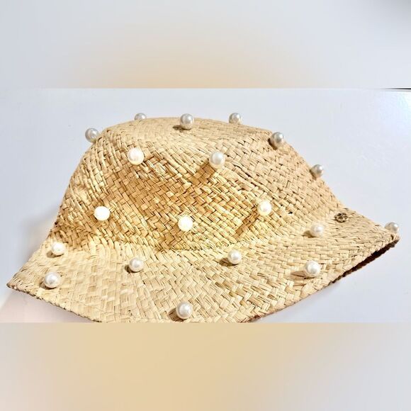 Kate Spade Pearl Embellished Straw Cloche Raffia Bucket Hat